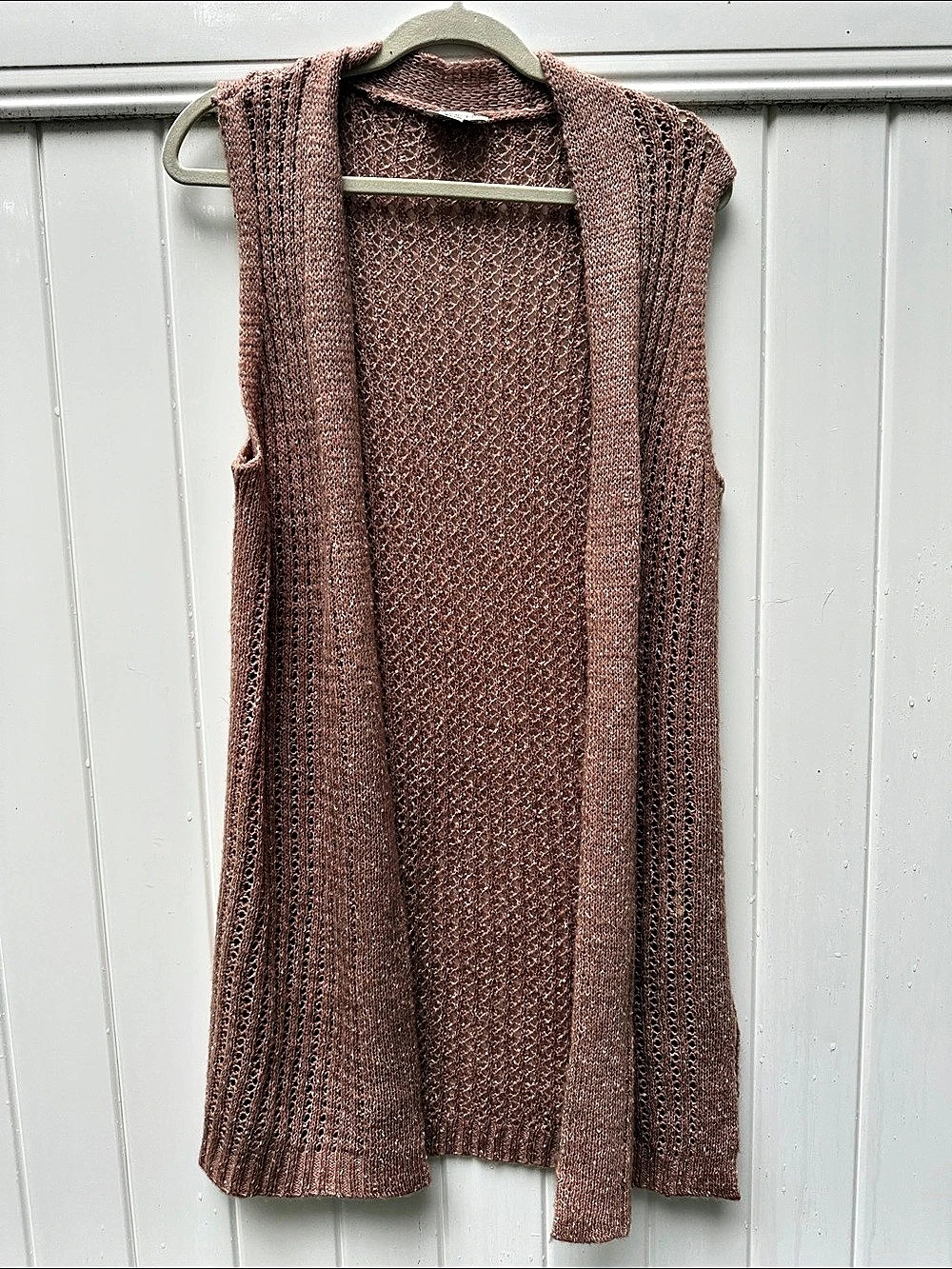 LOFT Open Front Knit Vest Brown Large